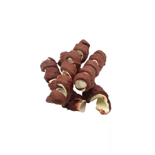 REAL DOG Rawhide Curl with Rabbit 18–20 cm 500 g – Nyúlhússal tekert marhabőr rágóspirál kutyáknak