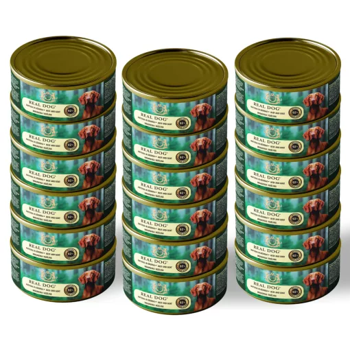 REAL DOG SP nedves kutyaeledel 24*240 g – Marha- és kecskehússal felnőtt kutyák részére