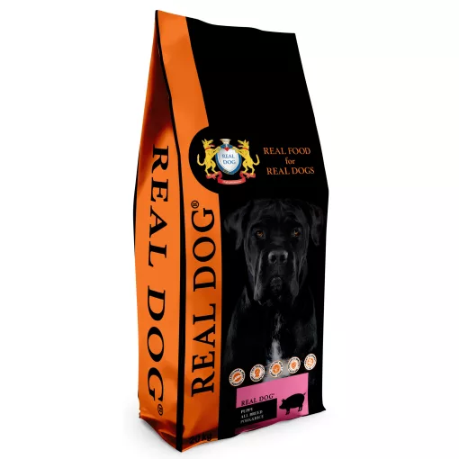 REAL DOG Puppy-Junior All Breeds Pork & Rice 20 kg – Monoproteines száraztáp sertéshússal és rizzsel kölyök- és növendék kutyáknak